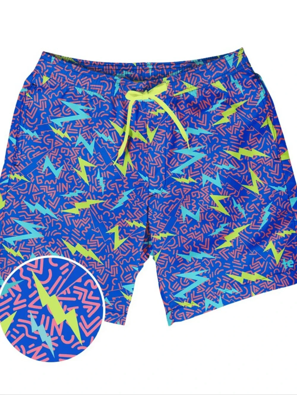 Tipsy Elves Men's Blue Patterned Swim Trunks with Drawstring NWT Size Large